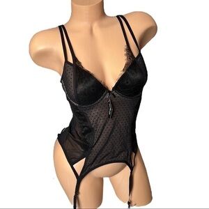 ❗️ Adore Me black Lace Bustier Corset M Garter Lingerie Pin Up Boudoir